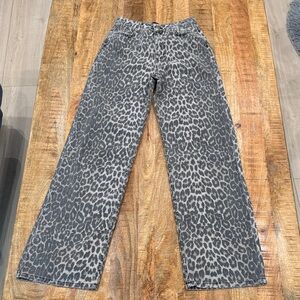 Grey Leopard Print Wide-Leg Jeans